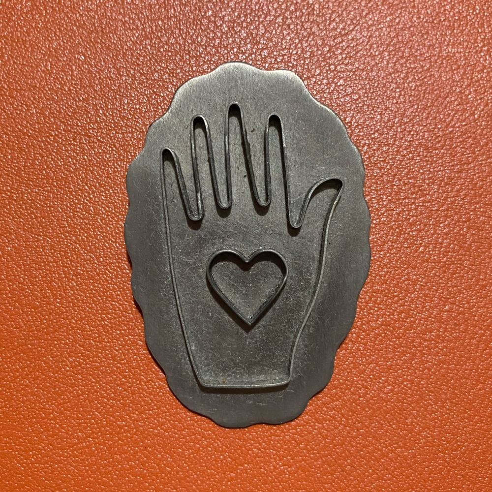 Sliver Hallmark Hand and Heart Brooch Pin